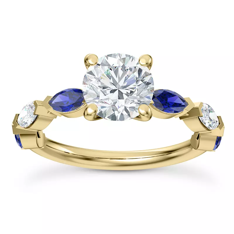 14K Yellow Gold Ocean Sapphire And Diamond Engagement Ring