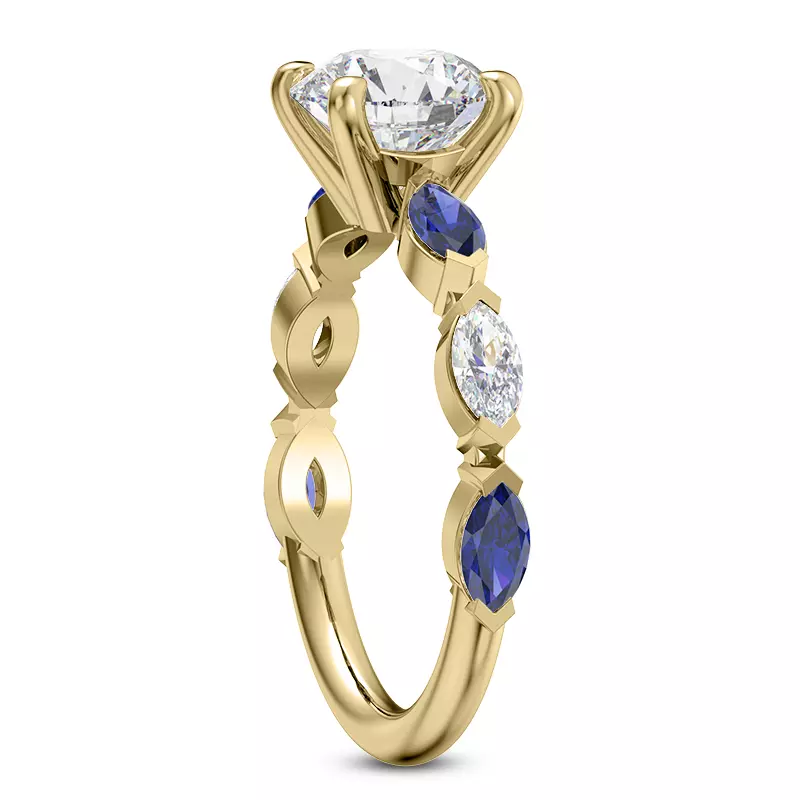 14K Yellow Gold Ocean Sapphire And Diamond Engagement Ring