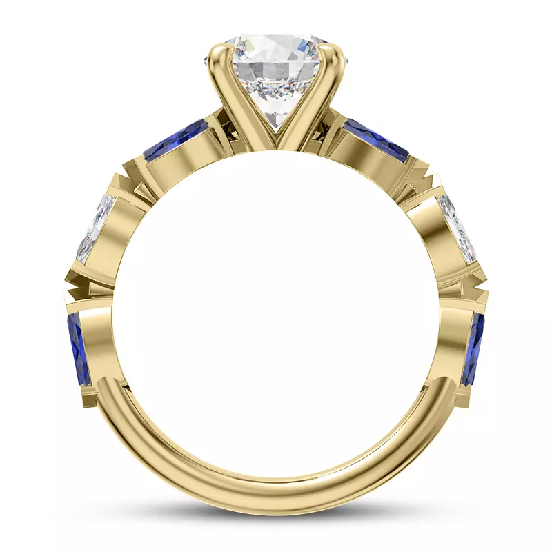 14K Yellow Gold Ocean Sapphire And Diamond Engagement Ring