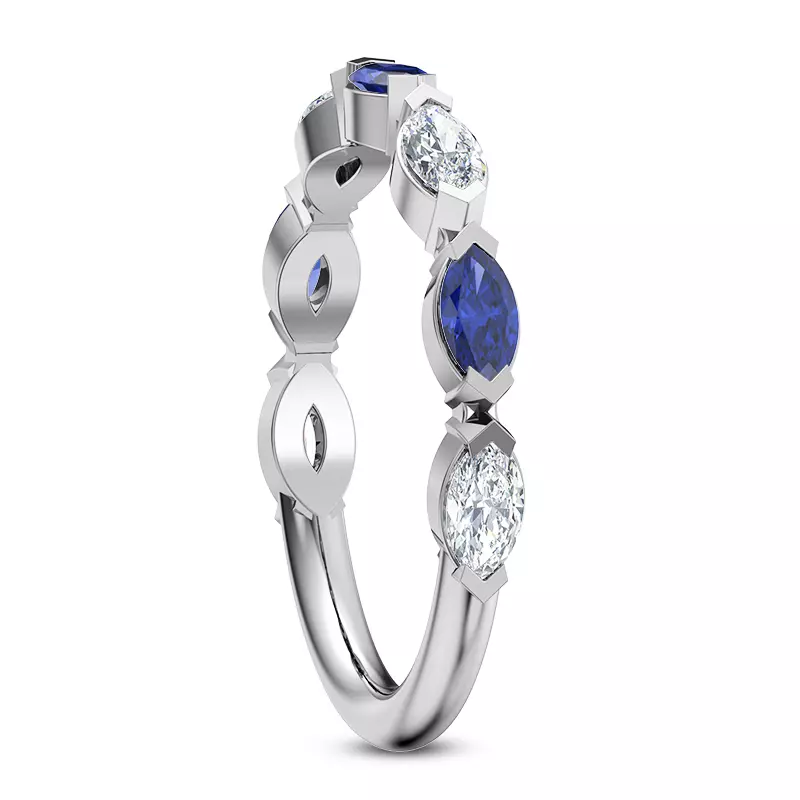14K White Gold Ocean Sapphire And Diamond Band