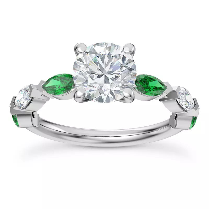 14K White Gold Clora Emerald And Diamond Engagement Ring