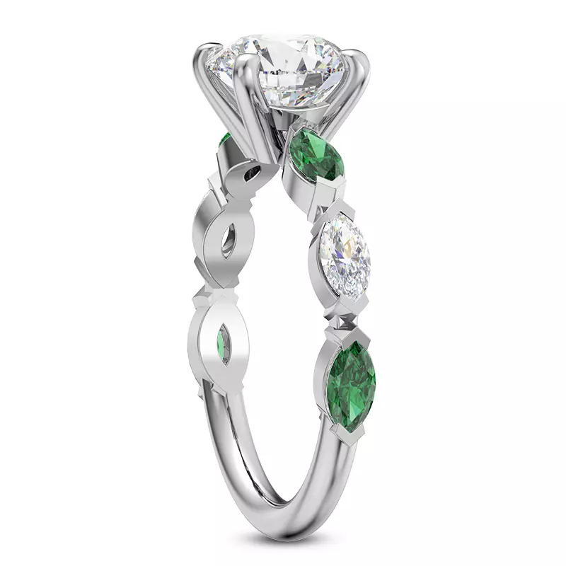 14K White Gold Clora Emerald And Diamond Engagement Ring