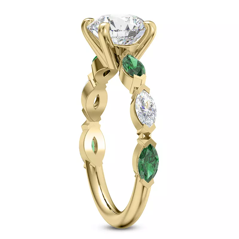 14K Yellow Gold Clora Emerald And Diamond Engagement Ring