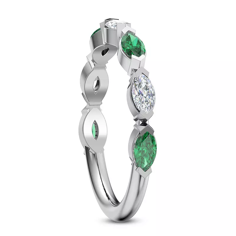 14K White Gold Clora Emerald And Diamond Band