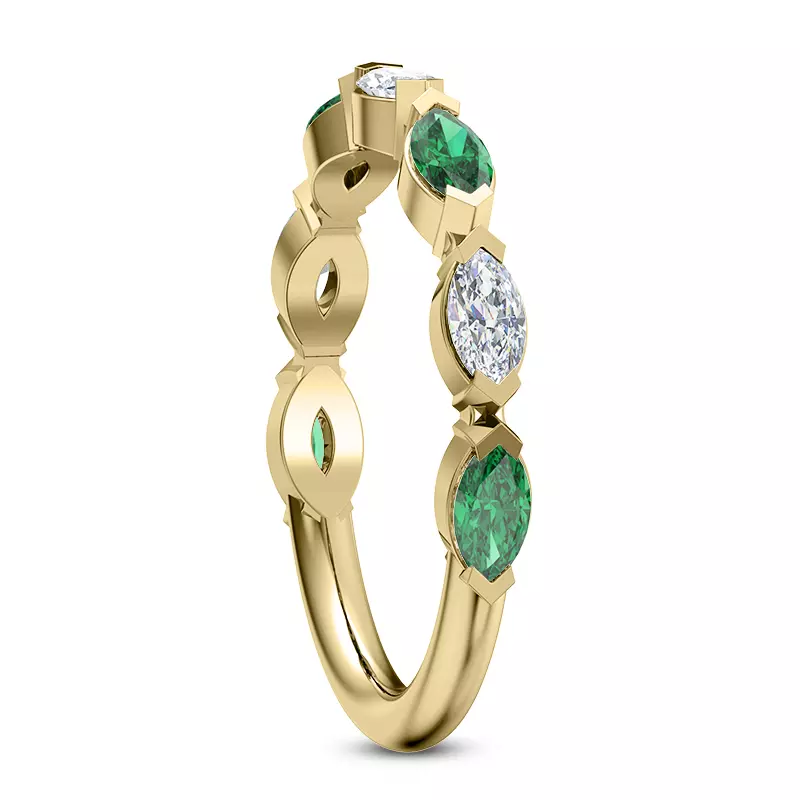 14K Yellow Gold Clora Emerald And Diamond Band