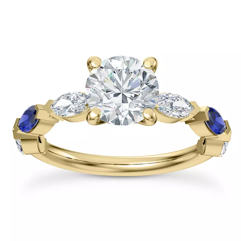 14K Yellow Gold Astro Diamond And Sapphire Engagement Ring