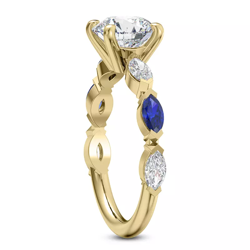 14K Yellow Gold Astro Diamond And Sapphire Engagement Ring