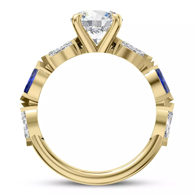 14K Yellow Gold Astro Diamond And Sapphire Engagement Ring