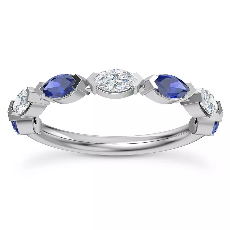 14K White Gold Astro Diamond And Sapphire Band