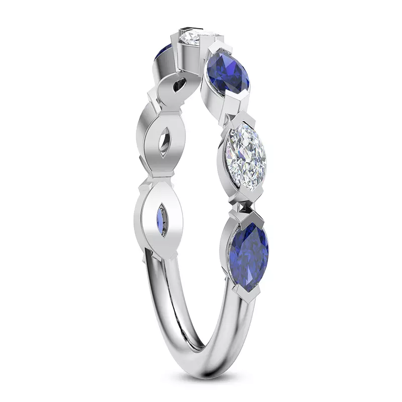 14K White Gold Astro Diamond And Sapphire Band