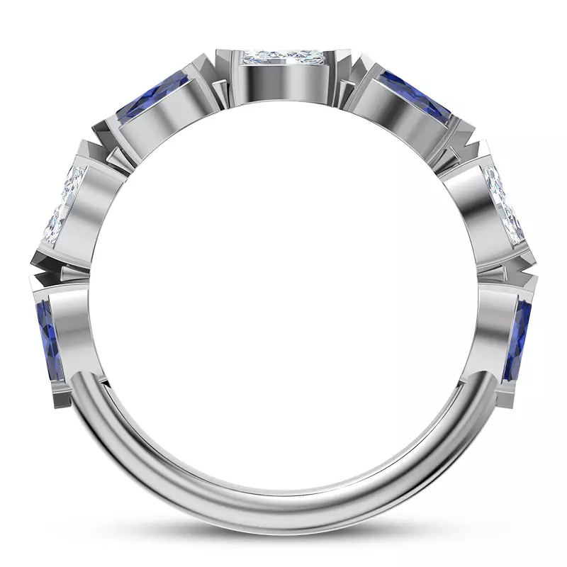 14K White Gold Astro Diamond And Sapphire Band