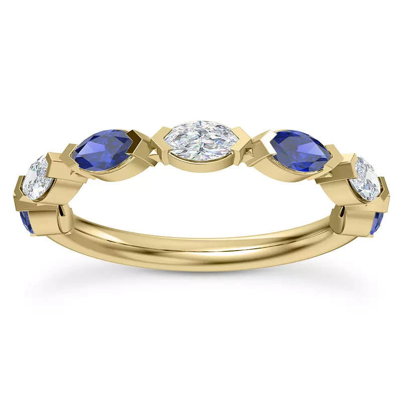 18K Yellow Gold Astro Diamond And Sapphire Band