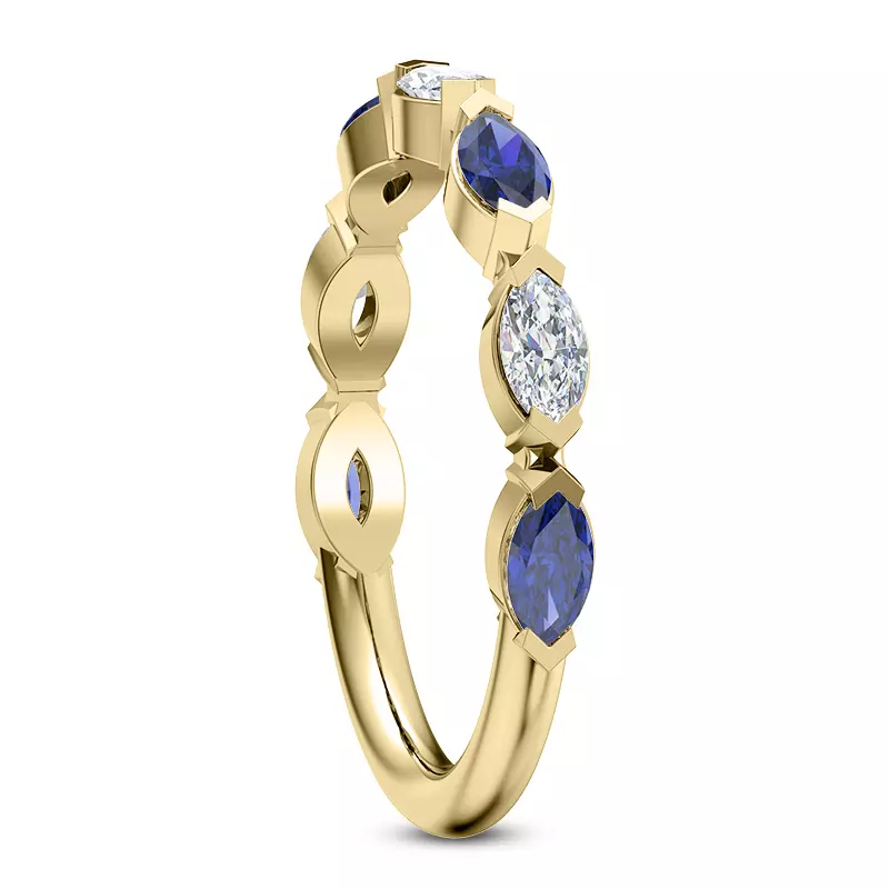 18K Yellow Gold Astro Diamond And Sapphire Band