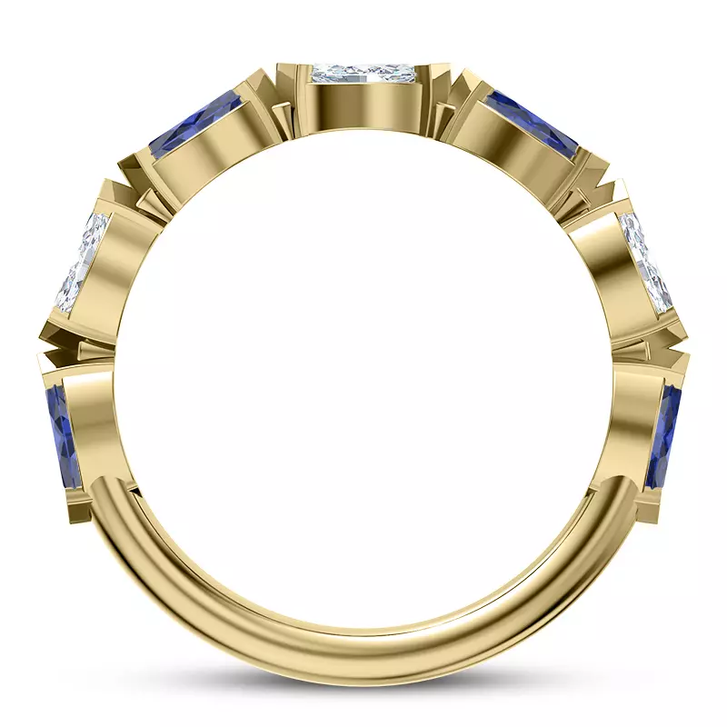 18K Yellow Gold Astro Diamond And Sapphire Band