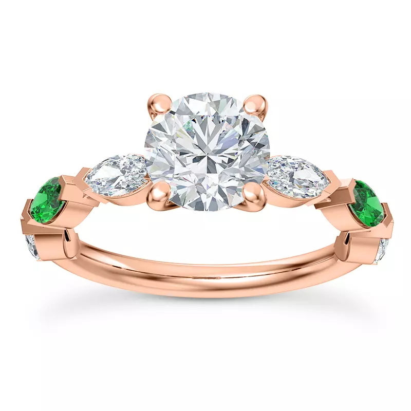 14K Rose Gold Viridi Diamond And Emerald Engagement Ring