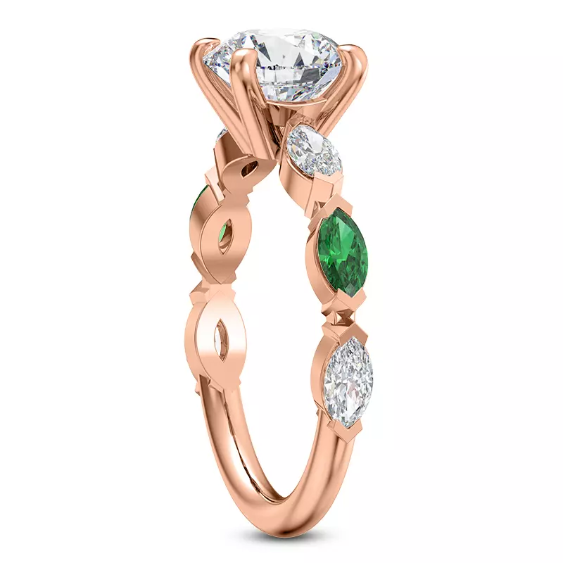 14K Rose Gold Viridi Diamond And Emerald Engagement Ring