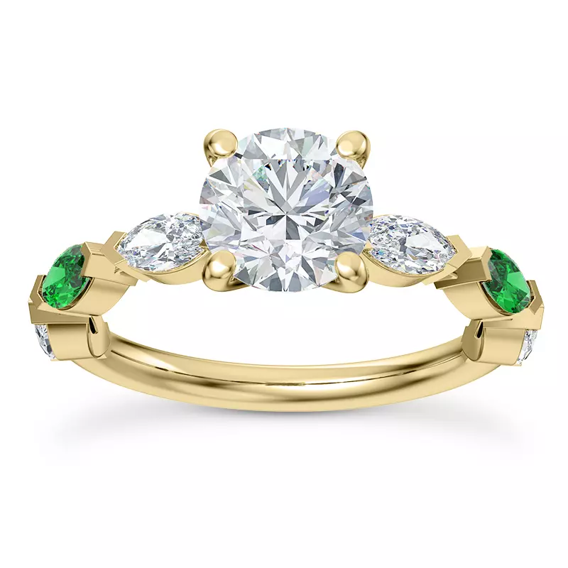 14K Yellow Gold Viridi Diamond And Emerald Engagement Ring