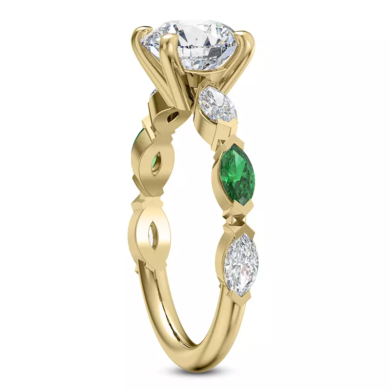 14K Yellow Gold Viridi Diamond And Emerald Engagement Ring