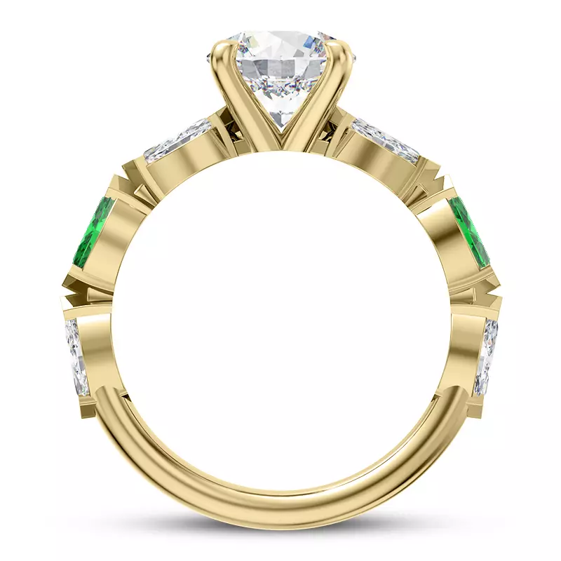 14K Yellow Gold Viridi Diamond And Emerald Engagement Ring