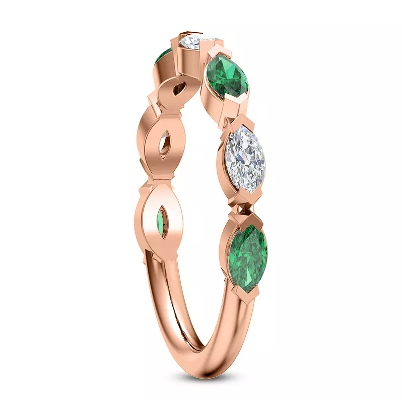 14K Rose Gold Viridi Diamond And Emerald Band
