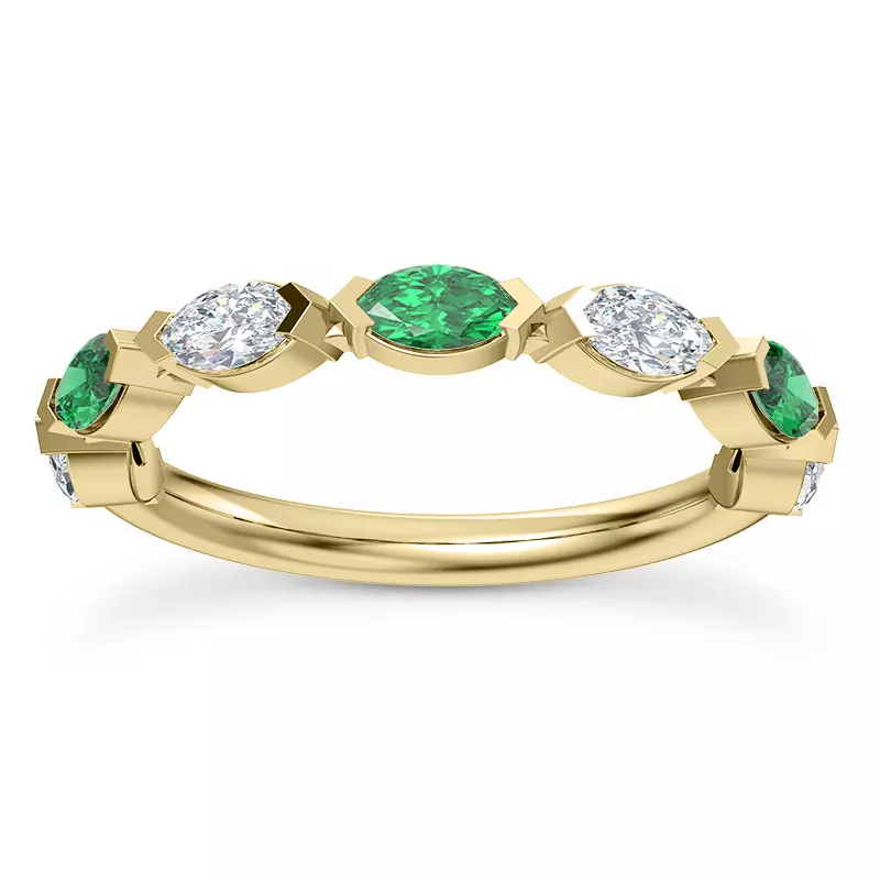18K Yellow Gold Viridi Diamond And Emerald Band