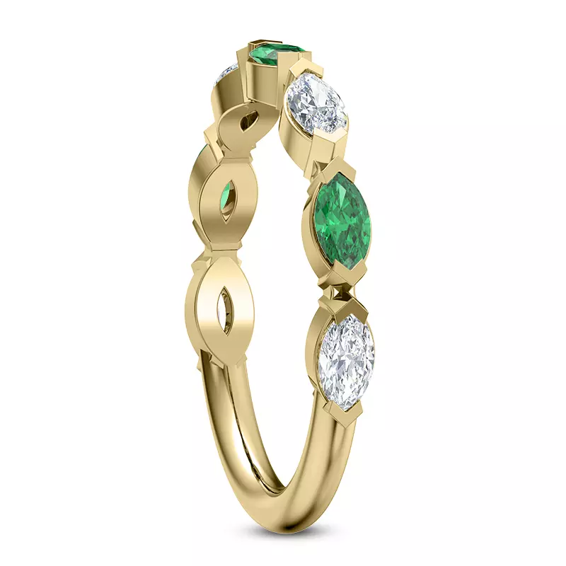 18K Yellow Gold Viridi Diamond And Emerald Band