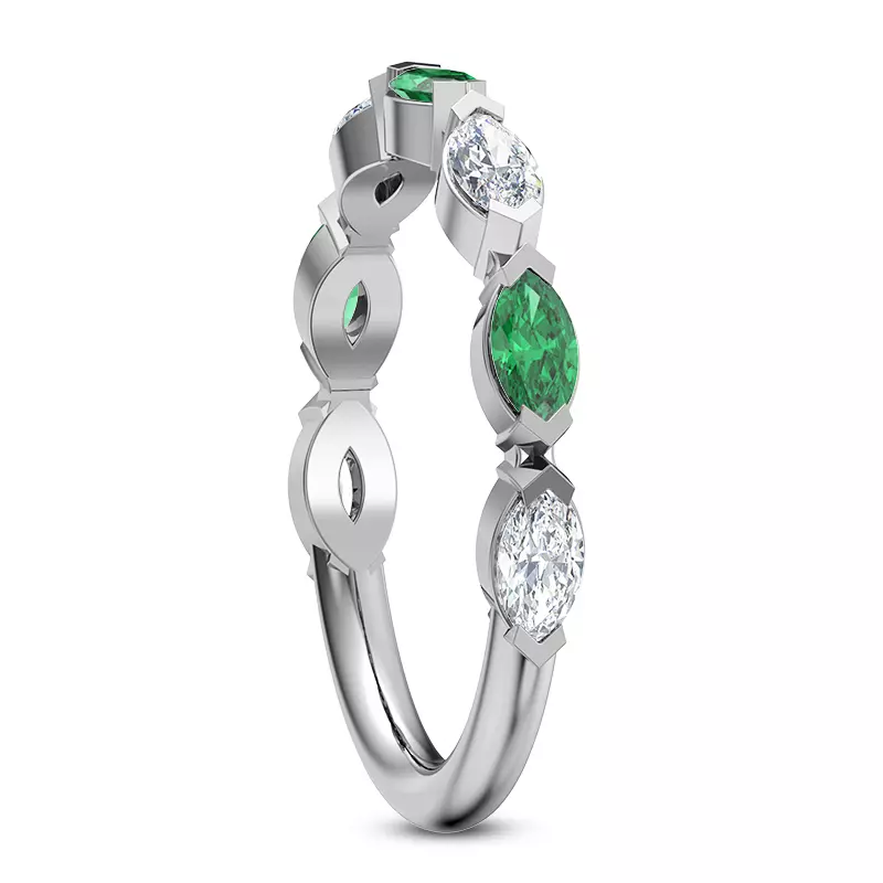 Platinum Viridi Diamond And Emerald Band