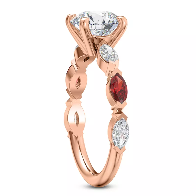 14K Rose Gold Cherry Diamond and Ruby Engagement Ring