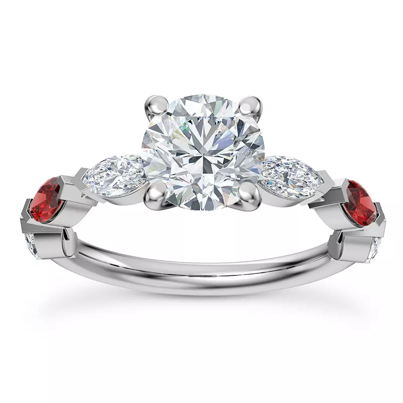 14K White Gold Cherry Diamond and Ruby Engagement Ring