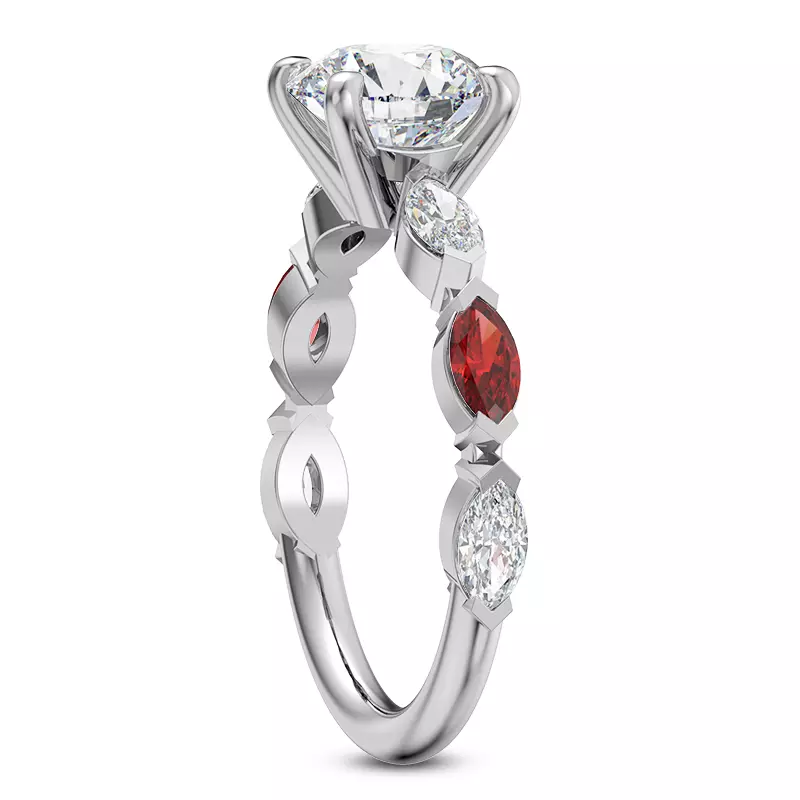 14K White Gold Cherry Diamond and Ruby Engagement Ring