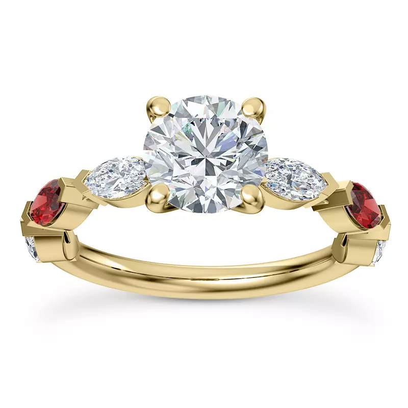 14K Yellow Gold Cherry Diamond and Ruby Engagement Ring