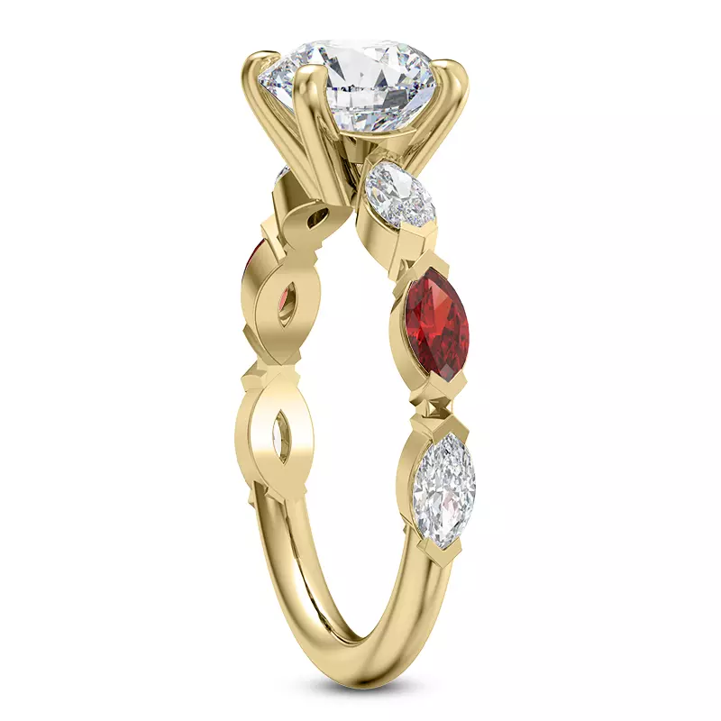 14K Yellow Gold Cherry Diamond and Ruby Engagement Ring