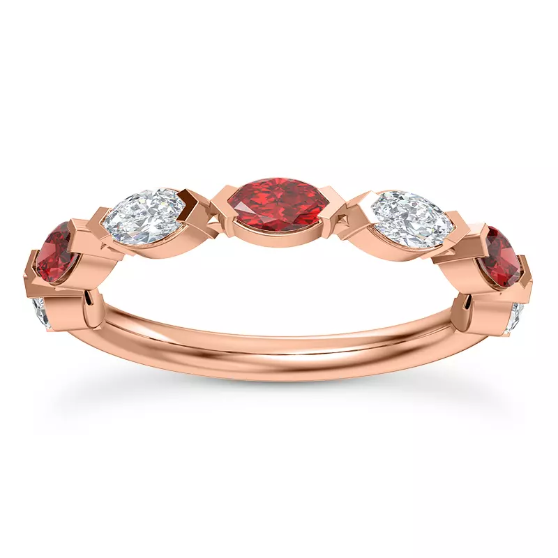 14K Rose Gold Cherry Diamond and Ruby Band