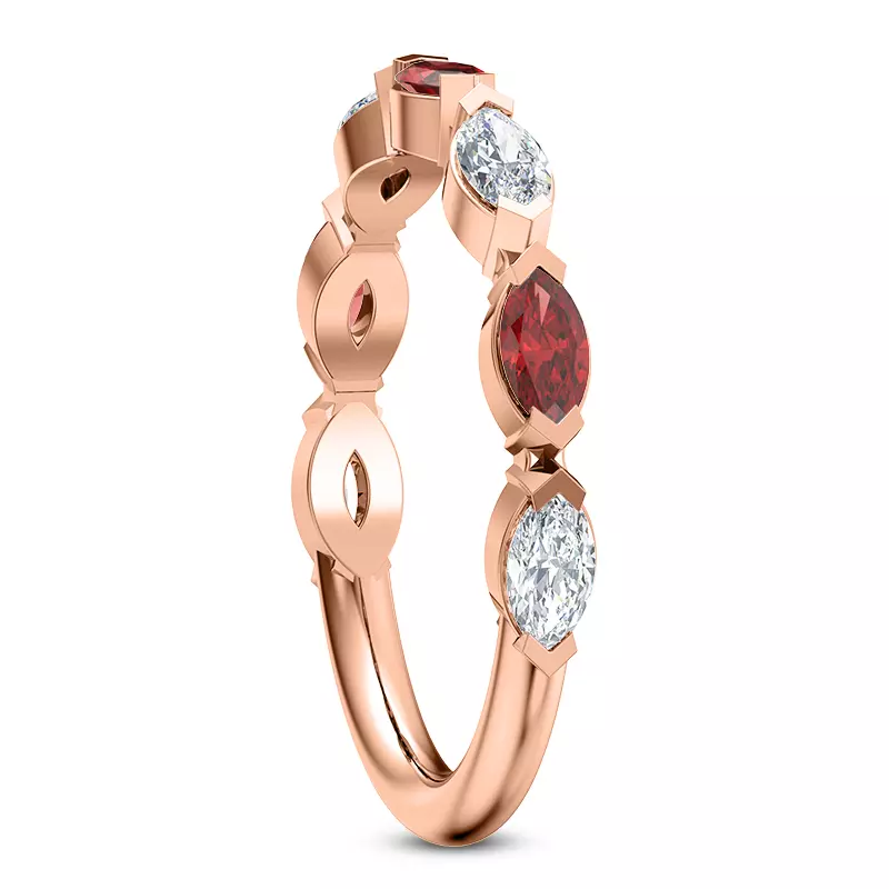 14K Rose Gold Cherry Diamond and Ruby Band