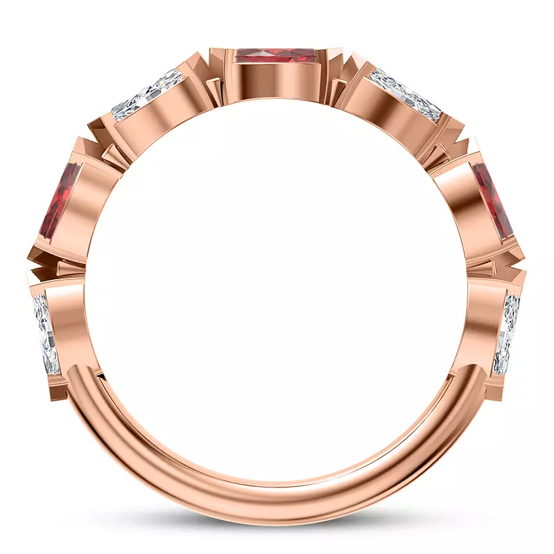 14K Rose Gold Cherry Diamond and Ruby Band