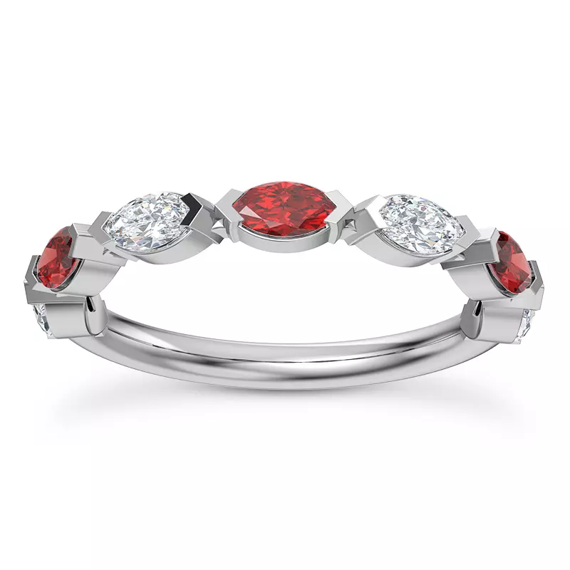 14K White Gold Cherry Diamond and Ruby Band