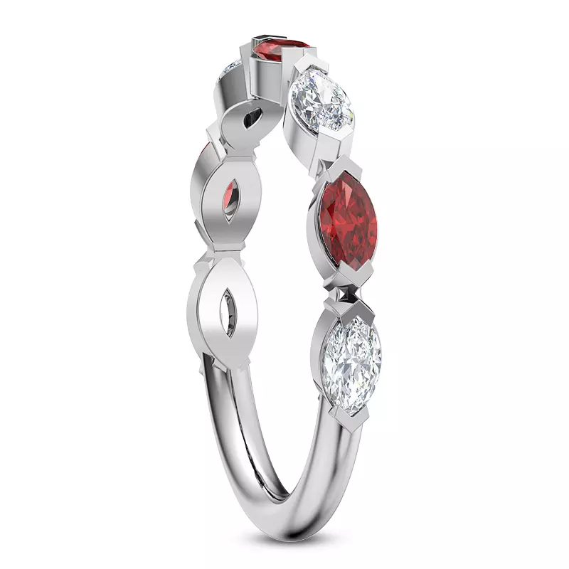 14K White Gold Cherry Diamond and Ruby Band