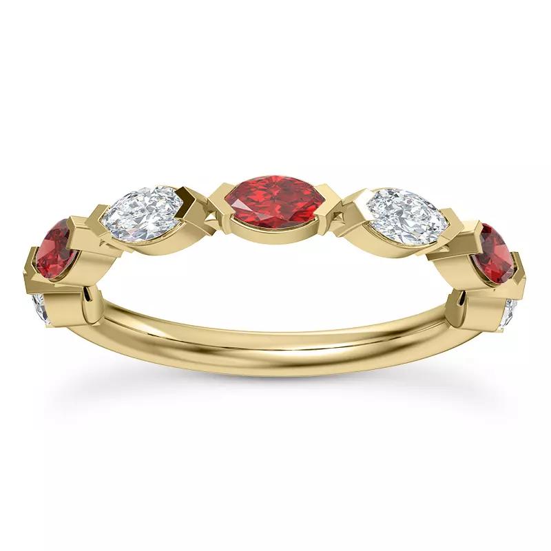 18K Yellow Gold Cherry Diamond and Ruby Band