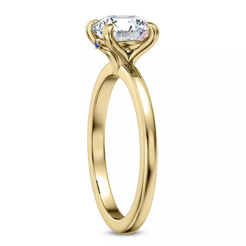 14K Yellow Gold Solo Solitaire Ring With Sapphire Accent