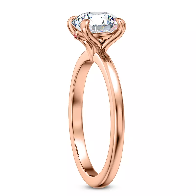 14K Rose Gold Solo Solitaire Ring With Ruby Accent