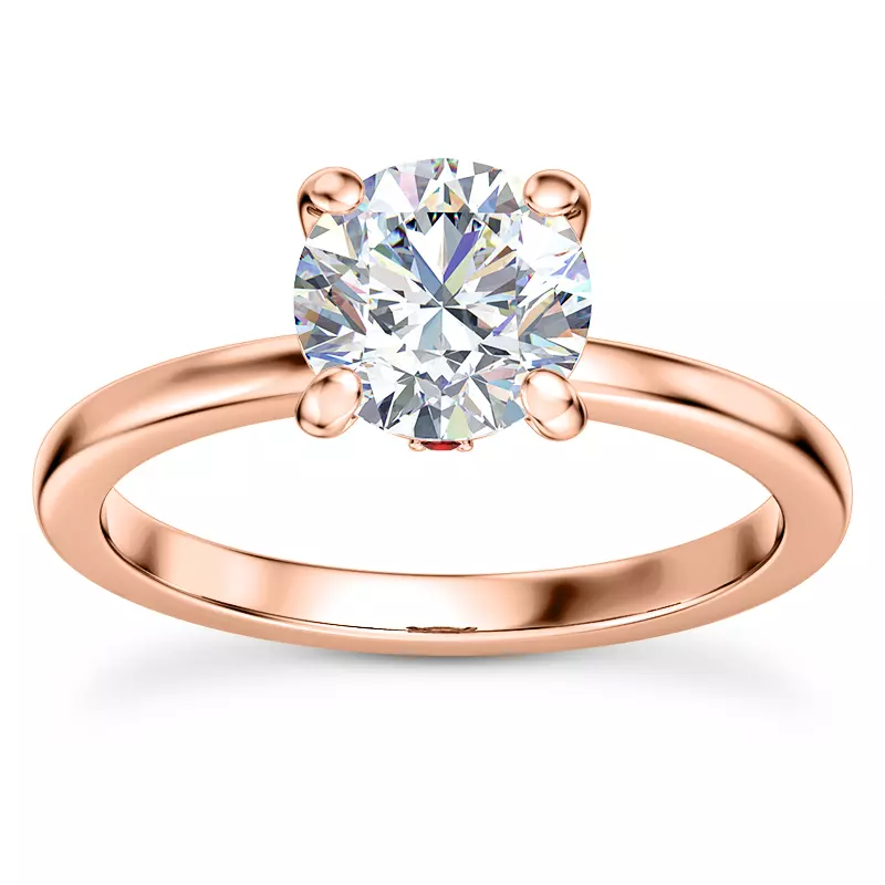 14K Rose Gold Solo Solitaire Ring With Ruby Accent