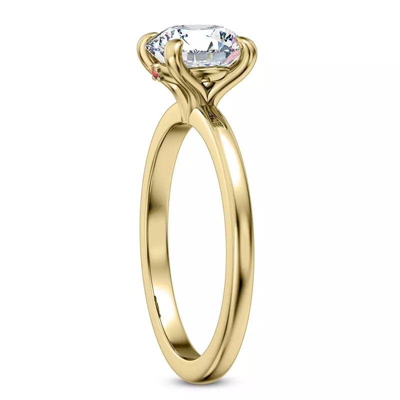 14K Yellow Gold Solo Solitaire Ring With Ruby Accent