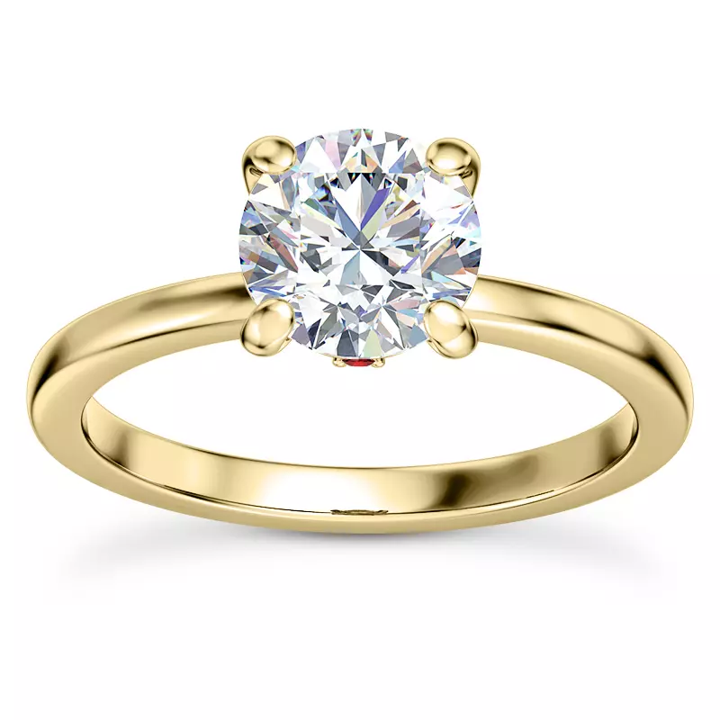 14K Yellow Gold Solo Solitaire Ring With Ruby Accent