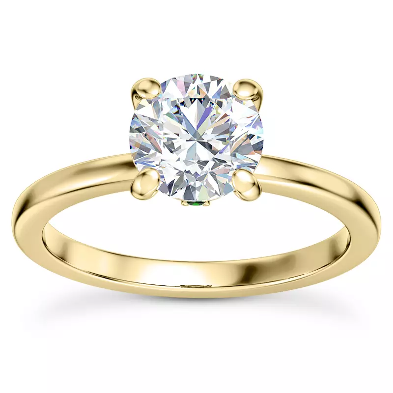 18K Yellow Gold Solo Emerald Accent Solitaire Engagement Ring