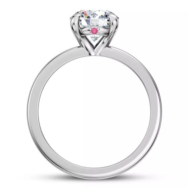 14K White Gold Solo Solitaire Ring With Pink Sapphire Accent