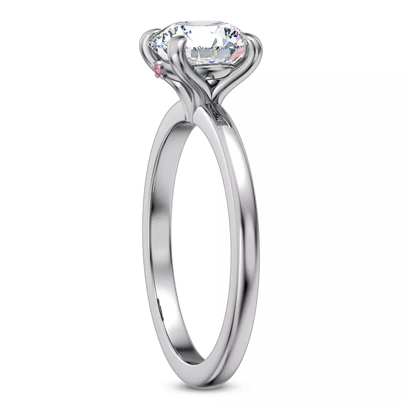 14K White Gold Solo Solitaire Ring With Pink Sapphire Accent