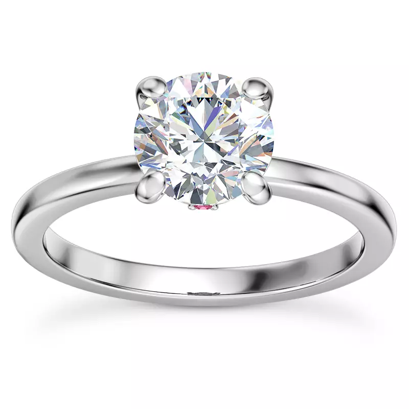14K White Gold Solo Solitaire Ring With Pink Sapphire Accent