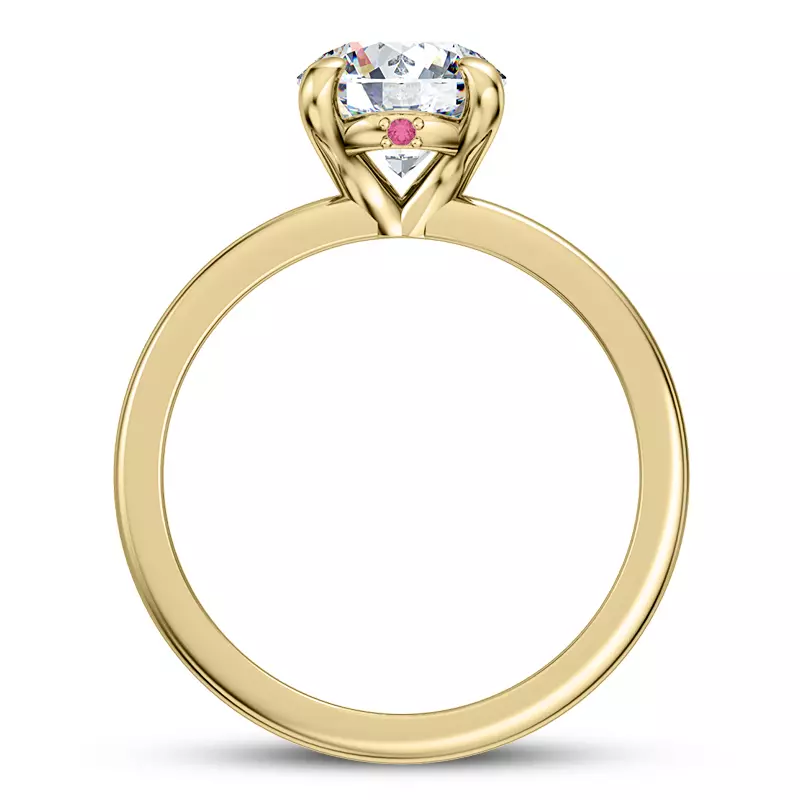 14K Yellow Gold Solo Solitaire Ring With Pink Sapphire Accent