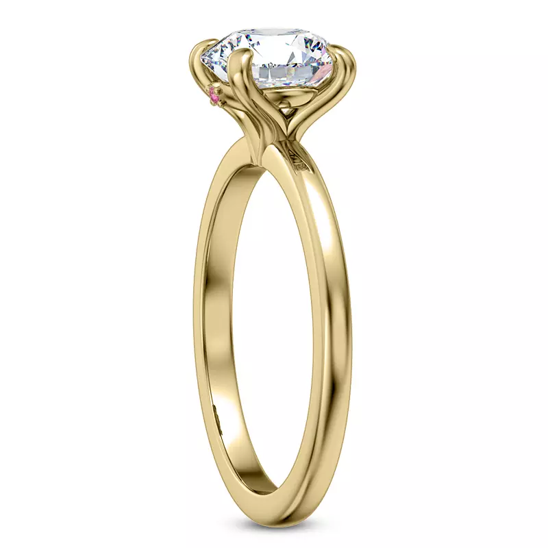 14K Yellow Gold Solo Solitaire Ring With Pink Sapphire Accent