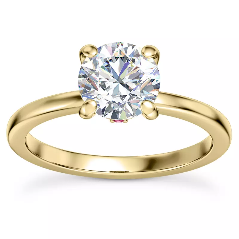 14K Yellow Gold Solo Solitaire Ring With Pink Sapphire Accent